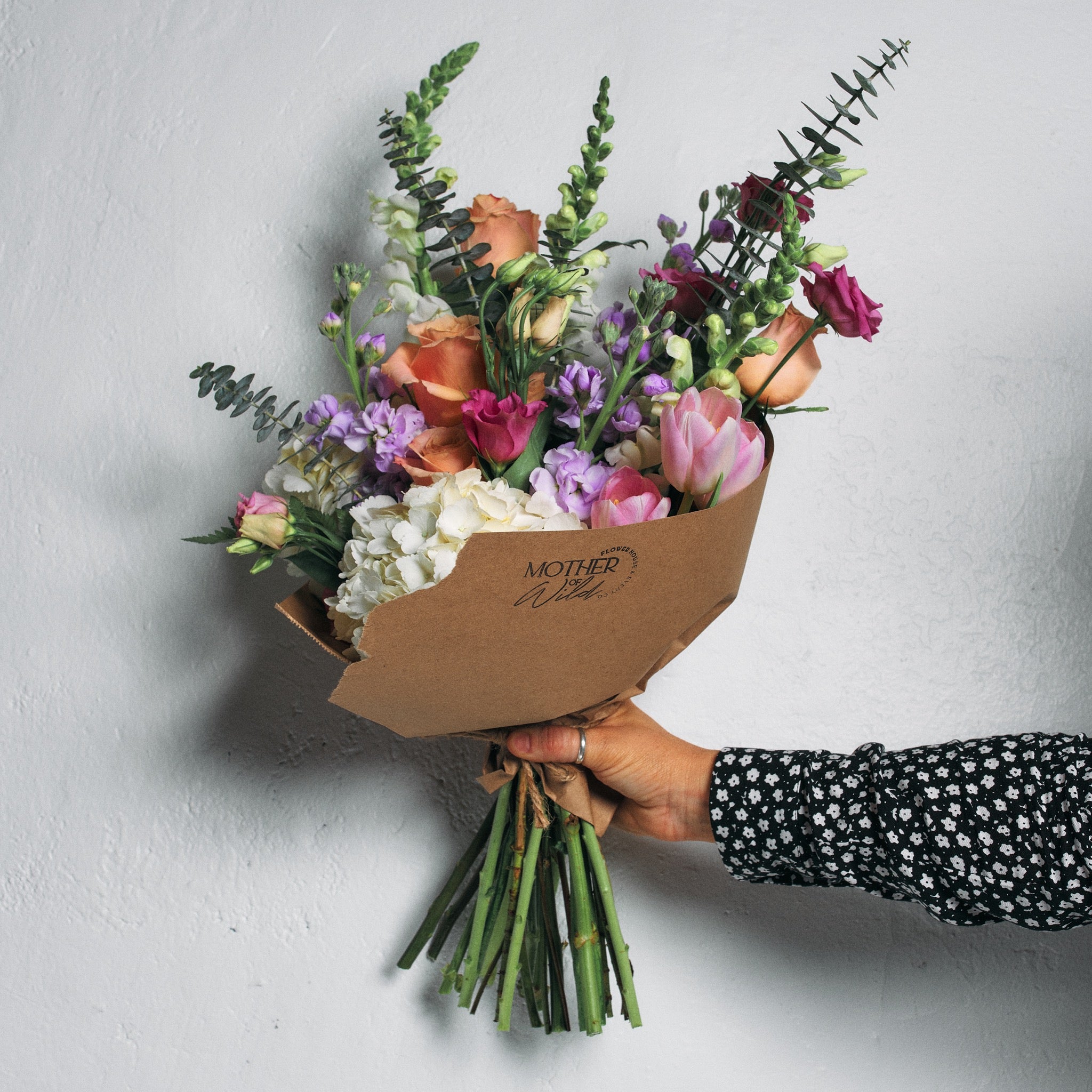 $90 Medium Wrapped Bouquet – Mother Of Wild Flower House